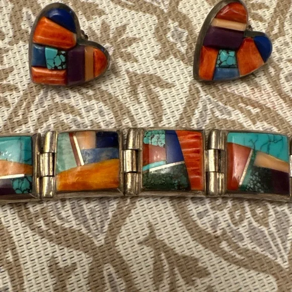lynol yellowhorse sterling 925 silver bracelet and studs earrings vintage